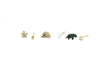 Hedgehog Dinosaur - Minimalist Dinosaur Hedgehog Stud Earrings | Mismatched Stud Earrings Set - Amelie Owen Collections