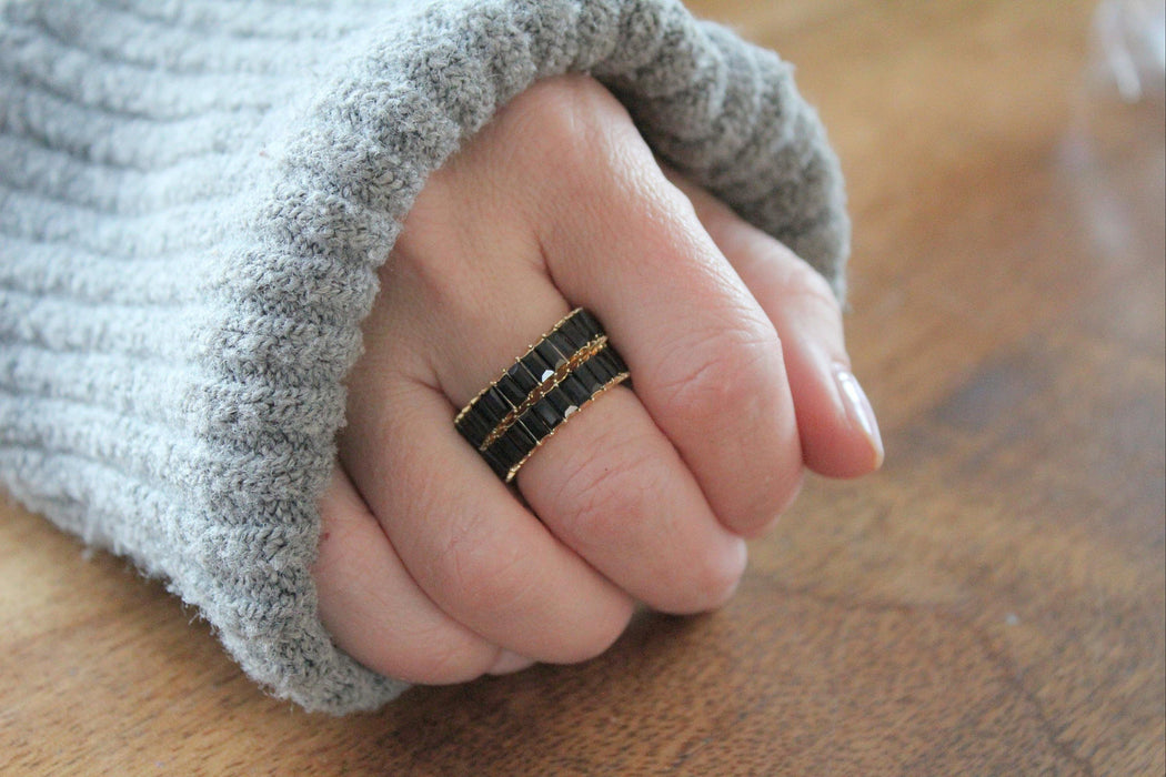 Black-up Plan - Baguette Infinity Ring | Stackable Stacking Ring | Black Crystal Ring - Amelie Owen Collections