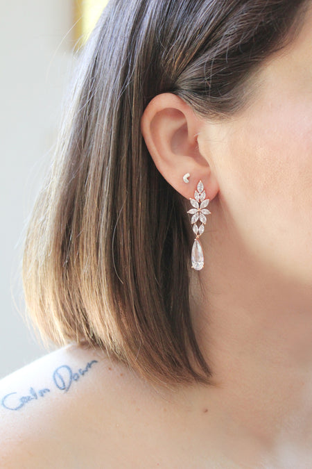 Drop Leaves - Bridal Earrings | Leaf Earrings | Crystal Drop Earrings - Amelie Owen Collections