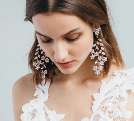 Oh I... I Just Bride in Your Arms Tonight - Floral Leaf Bridal Earrings | Long Bold Bridal Earrings | Boho Bridal Jewelry - Amelie Owen