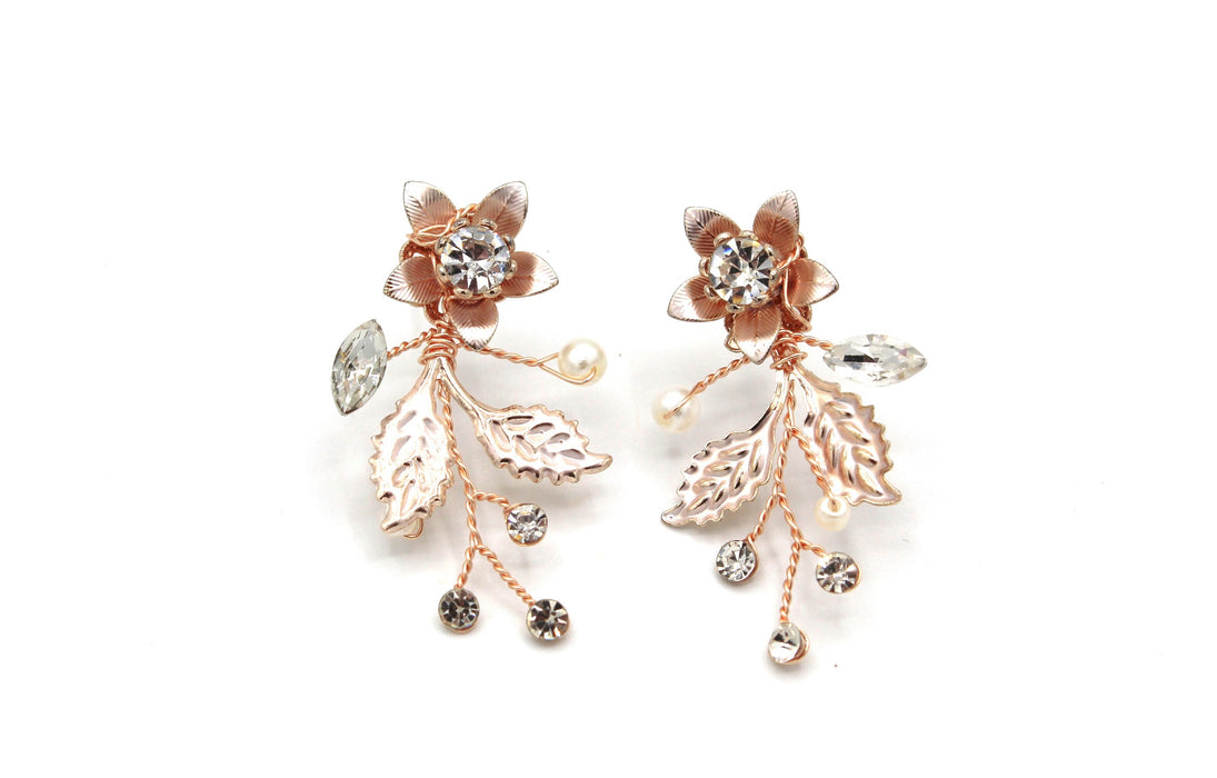 Floral Leaf - Flower Bridal Earrings | Leaf Bridal Earrings | Boho Bridal Earrings - Amelie Owen