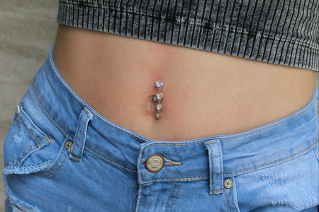 Belly Dance - CZ Dangle Belly Button Piercing | Crystal Navel Belly Button Ring | Silver or Rose Gold Body Jewelry - Amelie Owen