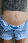 Belly Joel - CZ Dangle Belly Button Piercing | 14G 10mm Navel Ring | Rose Gold or Silver Body Jewelry - Amelie Owen