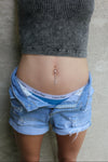 Belly Joel - CZ Dangle Belly Button Piercing | 14G 10mm Navel Ring | Rose Gold or Silver Body Jewelry - Amelie Owen
