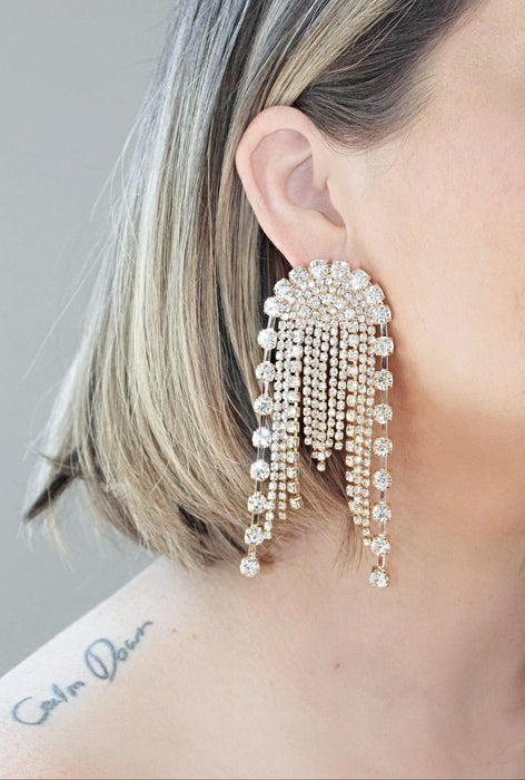 Jewel Arch - Long Crystal Rhinestone Dangle Drop Earrings | Bridal Dangle Earrings - Amelie Owen Collections