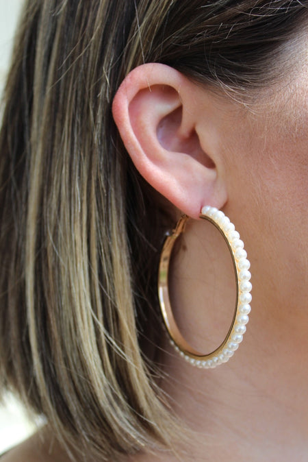 I’m Just a Pearl - 2" Pearl Hoop Earrings - Amelie Owen Collections