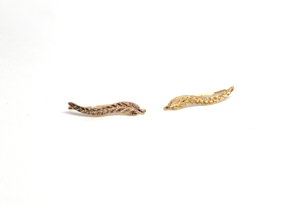 Gold Leaves - Dainty Gold Ear Climbers | Leaf Earrings - Amelie Owen Collections