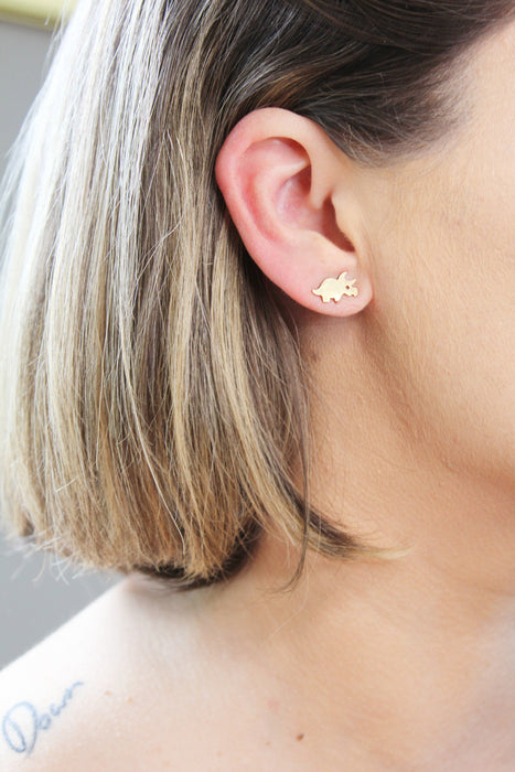 Triceratops - Tiny Gold Dinosaur Earrings | Minimalist Stud Earrings - Amelie Owen Collections