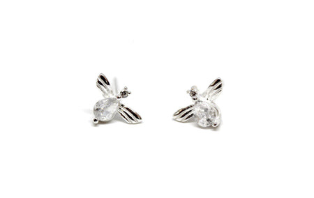 Bee Still - Tiny Sterling Silver Bee Stud Earrings | Crystal Accent Bee Studs - Amelie Owen Collections