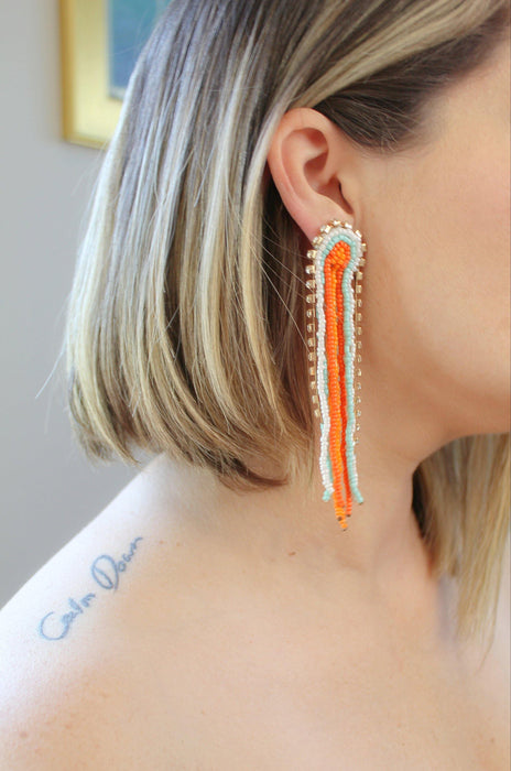 Bead Yourself - Long Rhinestone Beaded Dangle Earrings | Beaded Rhinestone Chandelier Earrings - Amelie Owen Collections