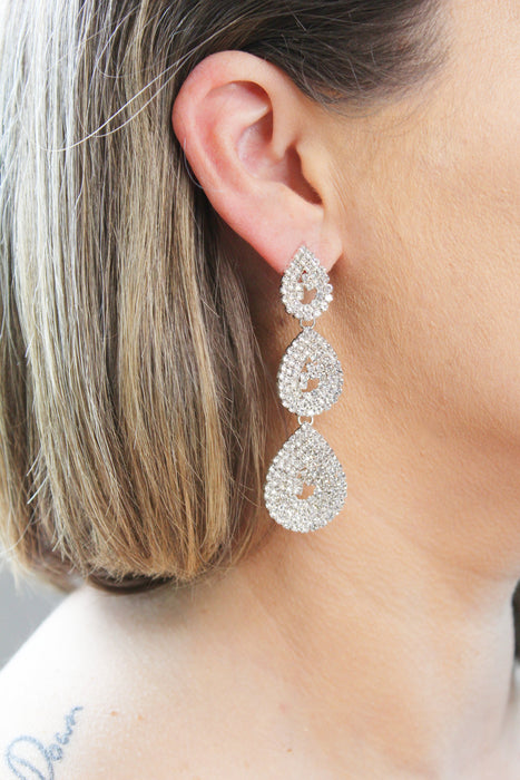 Shine Bright - Long Crystal Rhinestone Dangle Drop Earrings | Bridal Teardrop Chandelier Earrings - Amelie Owen Collections