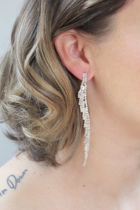 Crystal Command - Long Rhinestone Dangle Drop Earrings | Crystal Bridal Earrings - Amelie Owen Collections
