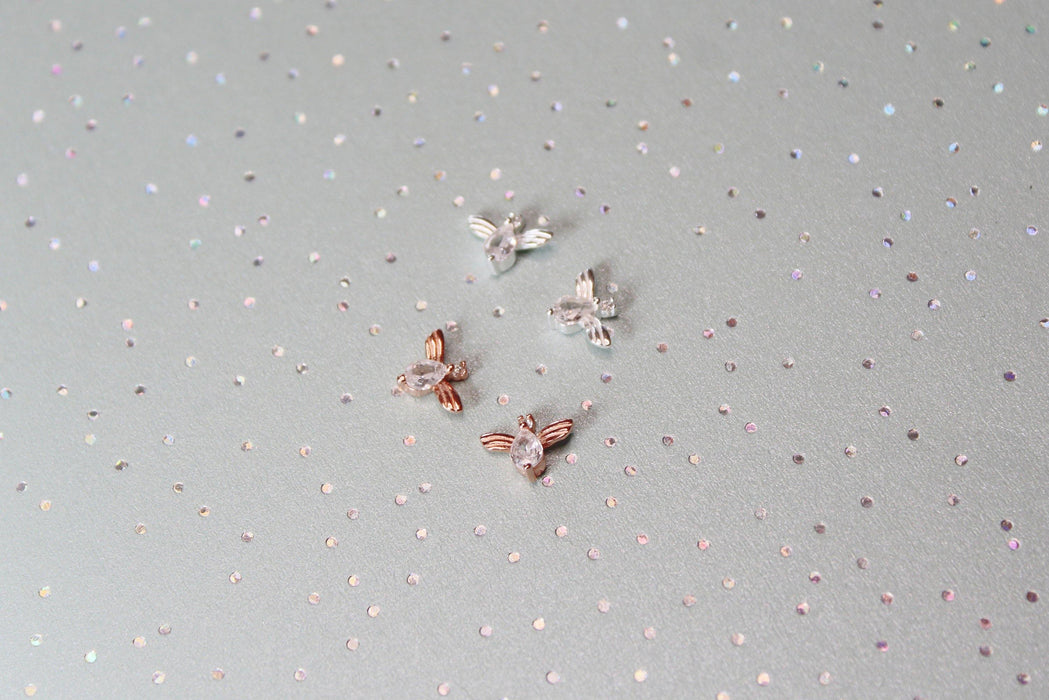 Bee Still - Tiny Sterling Silver Bee Stud Earrings | Crystal Accent Bee Studs - Amelie Owen Collections