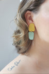 Pastel Palette - Polymer Clay Dangle Earrings | Robin Egg Blue and Gold Clay Earrings - Amelie Owen Collections