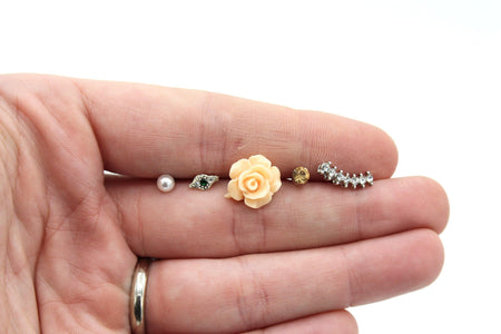 Anything Rose - Mismatched Stud Earring Set | Rose Stud Earrings - Amelie Owen Collections