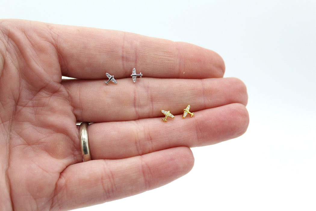 Jetlagged - Tiny Airplane Studs | Tiny Stud Earrings - Amelie Owen Collections