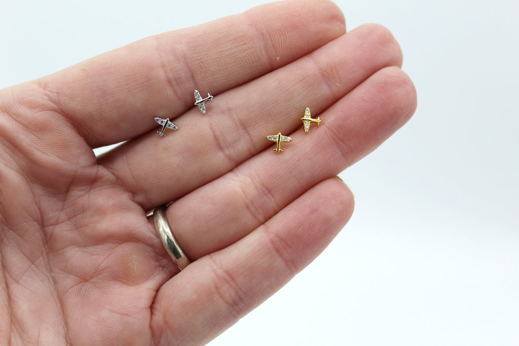 Jetlagged - Tiny Airplane Studs | Tiny Stud Earrings - Amelie Owen Collections