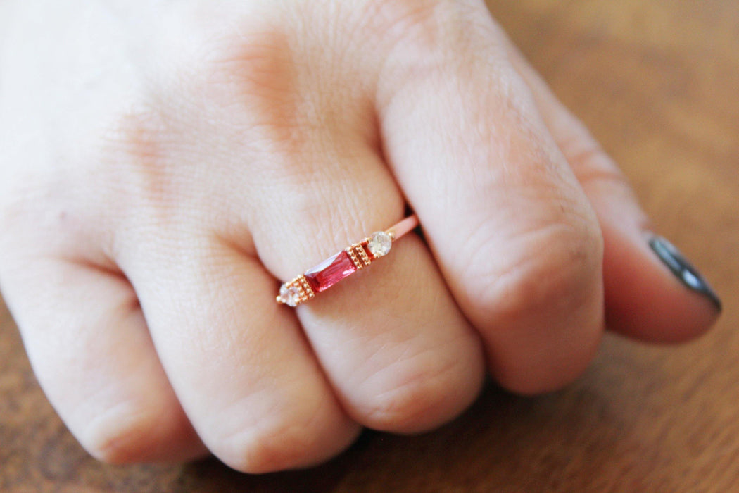 Baguette Queen - Sterling Silver Ring | Rose Gold Stacking Ring | Minimalist Ring - Amelie Owen Collections