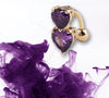 Navel Heart - 14G 10mm Double Heart Belly Button Ring | Purple Red Gold Navel Piercing | Gold Body Jewelry - Amelie Owen